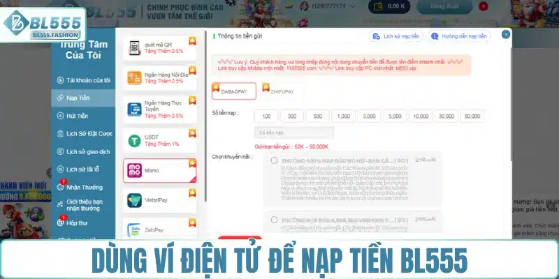 Dùng ví điện tử để nạp tiền BL555