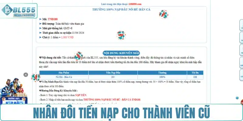 Nhân đôi tiền nạp cho thành viên cũ