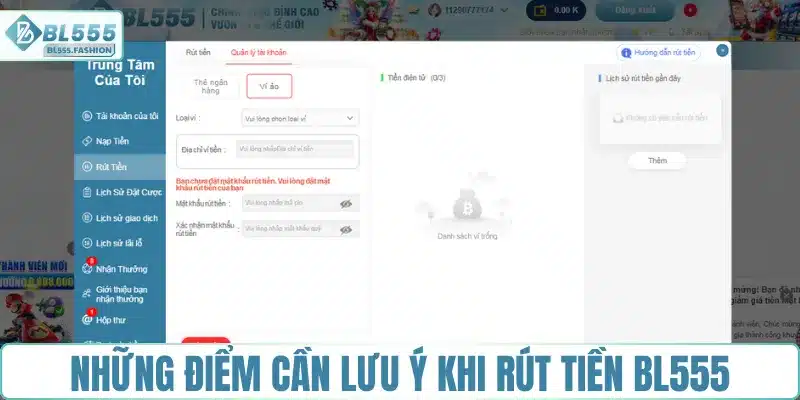 Những điểm cần lưu ý khi rút tiền BL555
