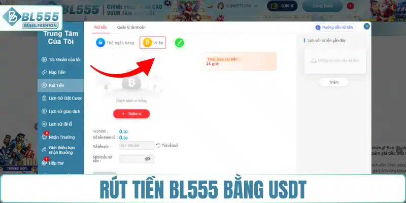 Rút tiền BL555 bằng USDT